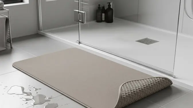 Cara Mengatasi Lantai Kamar Mandi Licin Tanpa Bongkar Keramik Gunakan Keset atau Mat Anti-Slip Berkualitas. Foto: Gemini
