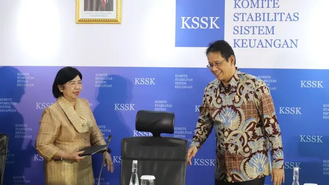 KSSK Sebut Stabilitas Sistem Keuangan Indonesia Tetap Terjaga Menteri Keuangan yang juga Ketua Komite Stabilitas Sistem Keuangan (KSSK) Purbaya Yudhi Sadewa bersama Pejabat Sementara Gubernur Bank Indonesia Destry Damayanti saat menyampaikan konferensi pers hasil rapat berkala KSSK III tahun 2026 di Jakarta, Senin (3/8/2026). (KLY/ Arie Basuki)