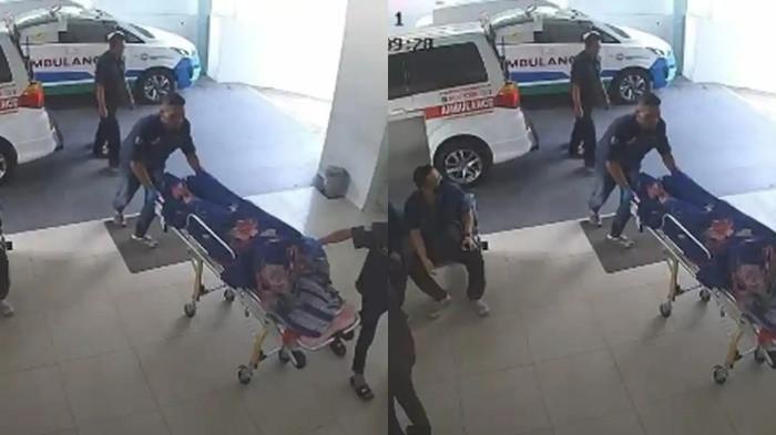 SUTRIMO TEWAS - Kolase tangkapan layar rekaman video CCTV saat Sutrimo tiba di Rumah Sakit Muhammadiyah