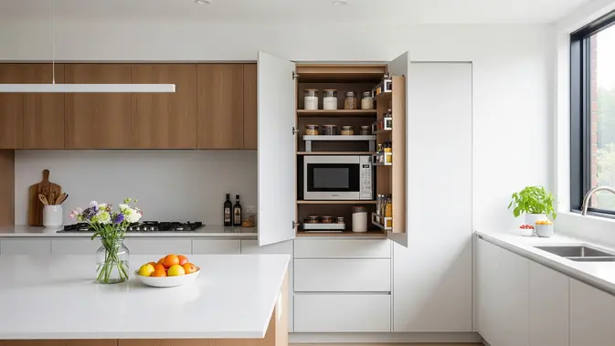 Ide Tempat Menaruh Microwave di Dapur/AI Generated