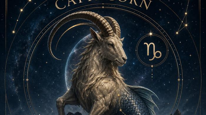 Ilustrasi zodiak Capricorn dengan simbol kambing laut, melambangkan ambisi, disiplin, dan tanggung jawab tinggi dalam mencapai tujuan hidup