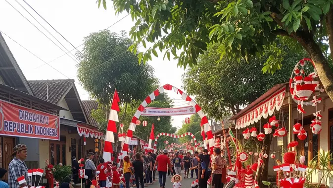 Hiasan Ban Bekas yang Dicat Merah Putih (AI Generated)