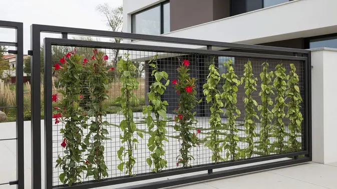 Pagar Double Frame dengan Kisi-kisi Wiremesh. AI Generated
