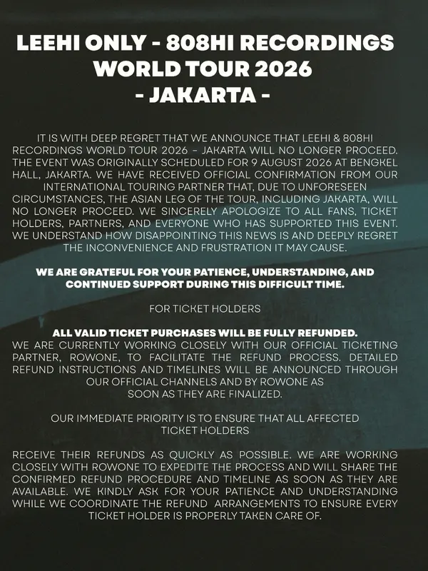 Konser Lee Hi dibatalkan (credit: instagram.com/the.great.indo.experiment)