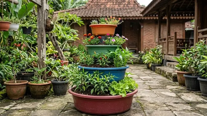 Ide Pot Bertingkat dari Baskom Bekas (AI Generated)