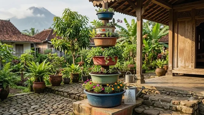 Ide Pot Bertingkat dari Baskom Bekas (AI Generated)
