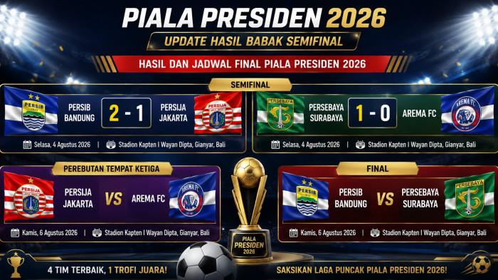 HASIL PIALA PRESIDEN 2026 -- Update Hasil Semifinal Piala Presiden 2026: Persebaya Kandaskan 1-0 Arema FC, Susul Persib ke Final.