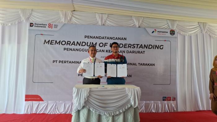 TEKEN MOU - Kegiatan Penandatanganan Memorandum of Understanding (MoU) antara Pemerintah Kota Tarakan dan PT Pertamina Patra Niaga Fuel Terminal Tarakan tentang penanggulangan keadaan darurat di Fuel Terminal Pertamina Patra Niaga, Lingkas Ujung, Selasa (4/8/2026).