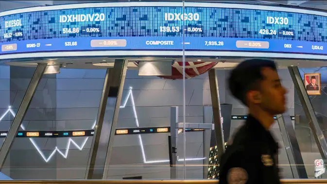 Layar monitor menunjukkan pergerakan pasar saham di lantai Bursa Efek Indonesia menjelang aktivitas perdagangan, Jakarta. (BAY ISMOYO/AFP)