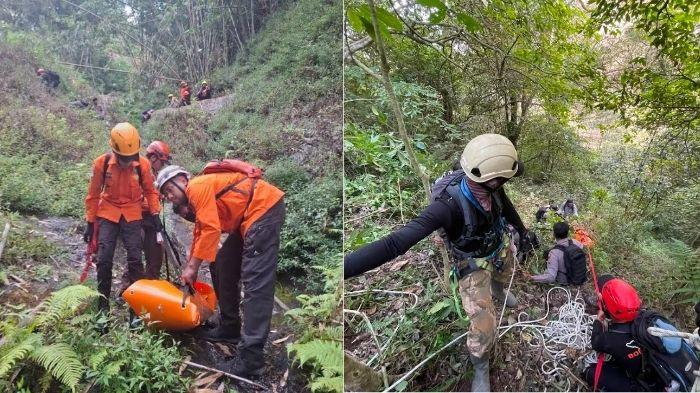 EVAKUASI - Tim SAR gabungan saat melakukan evakuasi dua jenazah pendaki yang meninggal dunia di Gunung Piramid, Kelurahan/Kecamatan Curahdami, Bondowoso, Rabu (5/8/2026)
