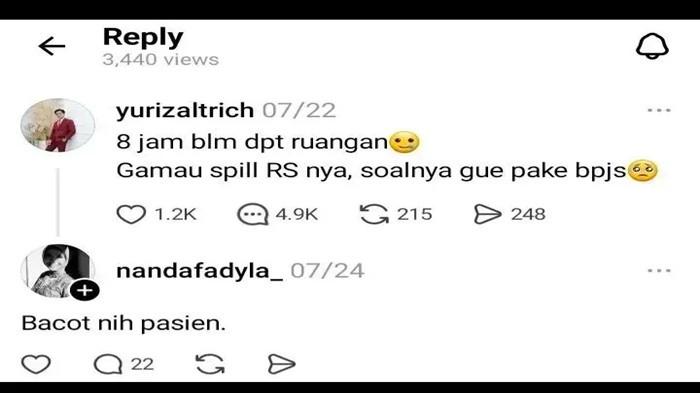 KOMENTAR -- Salah satu dokter RSUD IA Moeis Samarinda melanturkan komentar yang tidak pantas kepada keluhan pasien BPJS bernama Yurizal di media sosial.