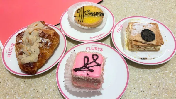 Almond Croissant, Lemon Tart, Classic Millefeuille, Strawberry Cube Pastry