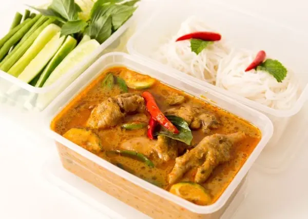 Reusable plastic container on the counter of the store