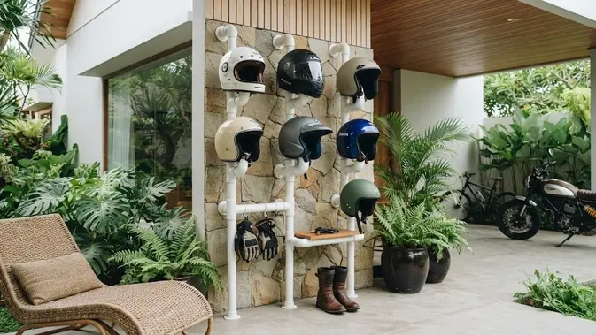 Ide Desain Rak Helm PVC (AI Generated)