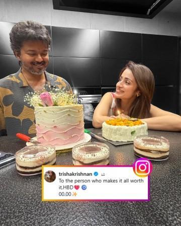 Trisha Krishnan lovingly gazes at Thalapathy Vijay during his cosy 52nd birthday celebration; fans can't stop gushing