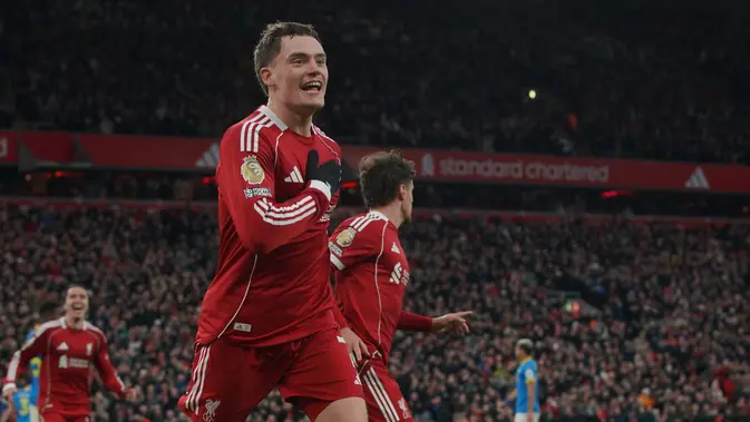 Selebrasi Florian Wirtz dalam laga Liga Inggris antara Liverpool vs Wolverhampton, Sabtu (27/12/2025). (AP Photo/Ian Hodgson)