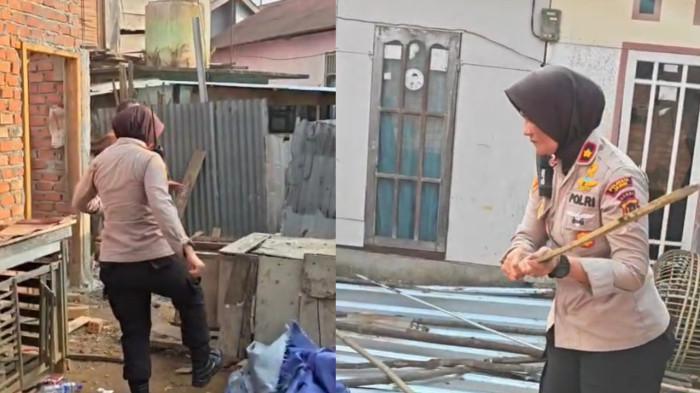 MENGGEREBEK SABUNG AYAM - Kapolsek Kota Baru, Kompol Helrawaty Siregar, saat menggerebek arena sabung ayam di RT 08, Kelurahan Sukakarya, Kecamatan Kotabaru, Kota Jambi, Kamis (6/8/2026). Kapolsek Kotabaru melakukan 