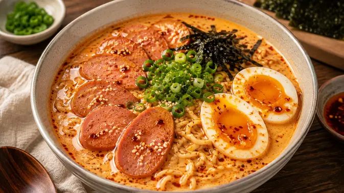 Resep Mie Ramen Sosis Pedas tapi Versi Creamy (AI Generated)