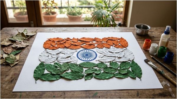 Make tricolor art from dry leaves
