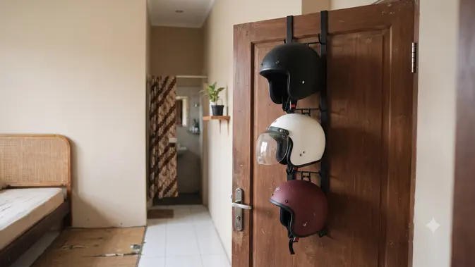 Ide Tempat Menyimpan Helm di Rumah Agar Tidak Berantakan (AI Generated)