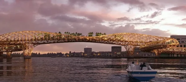 A concept image of a pedestrian bridge crossing the Chao Phraya River in Bangkok. Photo courtesy of the Bangkok Metropolitan Administration