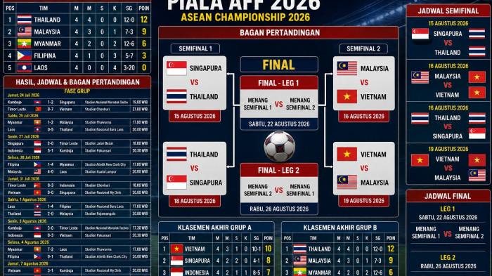 KLASEMEN PIALA AFF 2026 -- Update Klasemen Akhir Grup B Piala AFF 2026, Myanmar Tersingkir, Thailand dan Malaysia ke Semifinal.