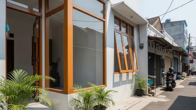 Jendela & Kusen Ekonomis: Kayu Lokal dan Jendela Mati/Ide Desain Rumah Tipe 36 di Tanah Kavling Budget Rp 100 Juta. AI Generated