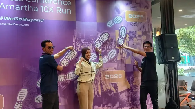 Mengusung tema #WeGoBeyond, Amartha 10X Run 2026 ingin menghadirkan makna yang lebih dalam, Jakarta, Jumat (7/8/2026). (Liputan6.com/Nurri Indah)