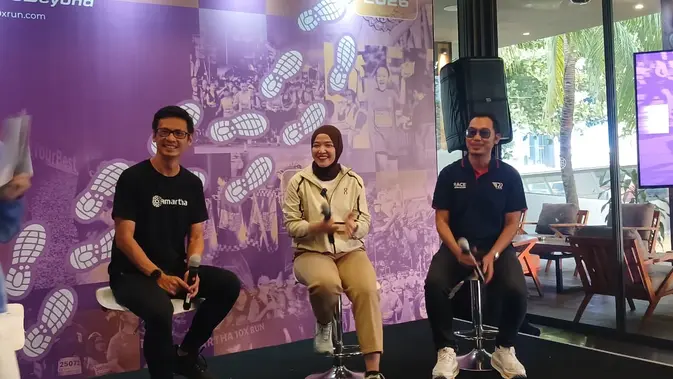 Amartha 10X Run 2026 menghadirkan Race Village dengan nuansa pedesaan yang merepresentasikan akar pemberdayaan UMKM, Jakarta, Jumat (7/8/2026). (Liputan6.com/Nurri Indah)