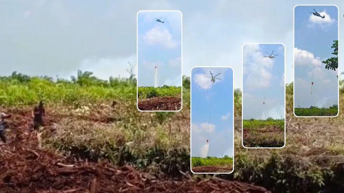 KARHUTLA  - Tim satgas pemadaman mengerahkan helikopter water bombing ke lokasi titik api pada Sabtu (8/8/2026). Peristiwa kebakaran hutan dan lahan atau karhutla kembali melanda kawasan lahan gambut di Kabupaten Muaro Jambi, Provinsi Jambi. 