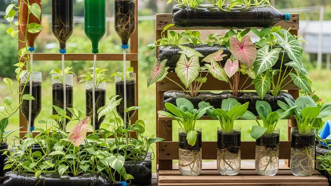 Cara Membuat Hidroponik Sederhana Tanpa Listrik dari Botol Bekas.(AI generated)