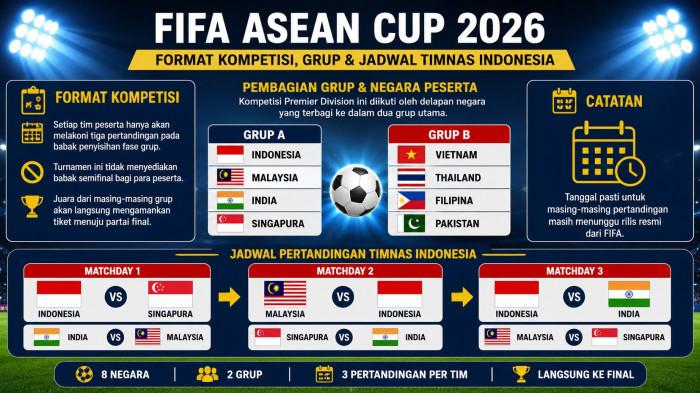 FIFA ASEAN CUP 2026 -- Matchday FIFA ASEAN Cup 2026: Jadwal, Daftar Negara Undangan, Format Tanding, Peserta Grup A dan B.