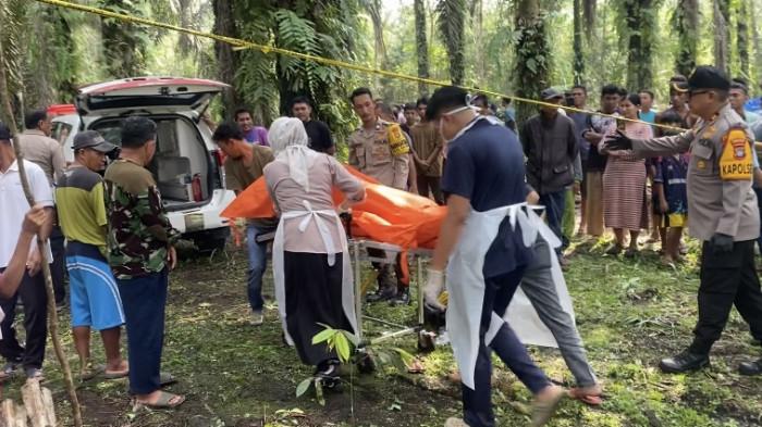 PENEMUAN MAYAT PRIA — Proses evakuasi mayat pria yang ditemukan di perkebunan sawit di Desa Air Bulin, Kecamatan Kelapa, Bangka Barat pekan lalu, Kamis (11/6/2026).