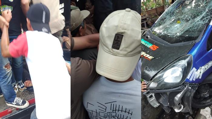 EVAKUASI - Warga dan personel Brimob evakuasi korban tabrakan maut mobil drag race di Kelurahan Upai, Kecamatan Kotamobagu Utara, Kota Kotamobagu, Sulut, Minggu (9/8/2026). Berita Populer Kotamobagu, Minggu 9 Agustus 2026. Kecelakaan maut mobil drag race tabrak penonton di Upai.