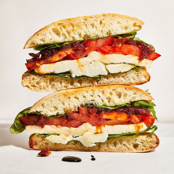 Caprese Sandwich Credit: Photographer / Jennifer Causey, Food Stylist / Karen Rankin, Prop Stylist / Christine Keely