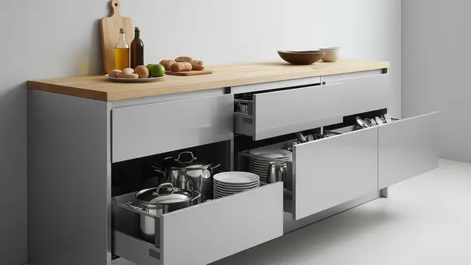 Model Lemari Dapur Minimalis Terbaru Aluminium (Image by Gemini AI)