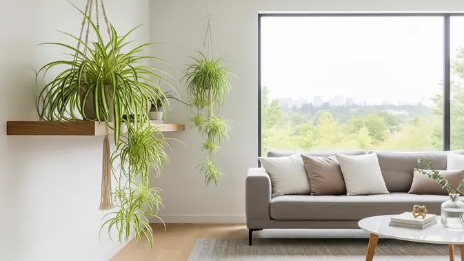 Tanaman Terbaik untuk Ruang Tamu dan Bikin Rumah Terlihat Lebih Segar dan Hidup Spider Plant/ AI