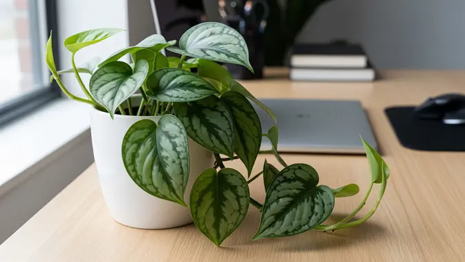 Tanaman Feng Shui Pembawa Rezeki di Kantor, Silver Pothos (Foto: AI Generated)