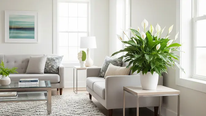 Tanaman Terbaik untuk Ruang Tamu dan Bikin Rumah Terlihat Lebih Segar dan Hidup Peace Lily/ AI