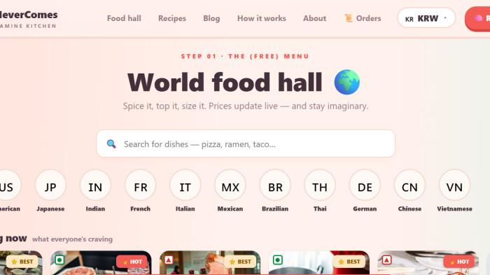 Tampilan menu dari 12 negara di laman foodnevercomes.com.