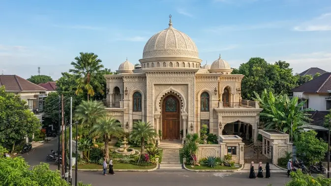 Ide desain rumah bergaya Timur Tengah model kubah megah (AI generated)