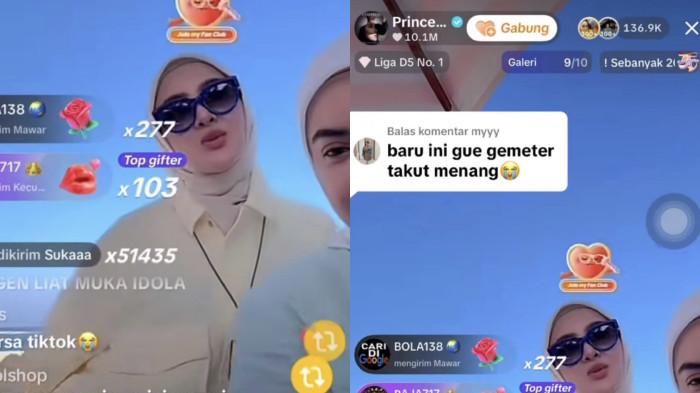 DAPAT SAWERAN - Penyanyi Syahrini live TikTok perdana mendapatkan like sebanyak 10 juta, dicapture Jumat (7/8/2026). Reaksi saat dapat saweran terekam.
