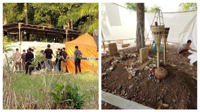 EKSHUMASI MAKAM SUTRIMO - Suasana makam Sutrimo jelang ekshumasi di TPU Bantaragung, Desa Wlahar, Kecamatan Wangon, Kabupaten Banyumas, Selasa (11/8/2026). Bagi Sanardo (65), mendirikan tenda di area pemakaman sebenarnya bukan pekerjaan yang biasa dilakukan.  (TRIBUN JATENG/Permata Putra Sejati)