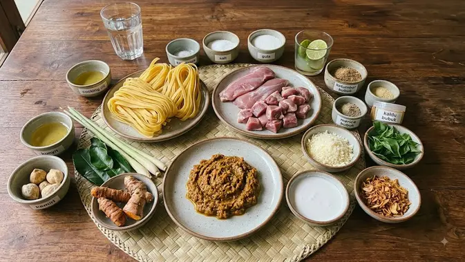 Bahan membuat Fettuccine Bumbu Bebek. [AI Generated]