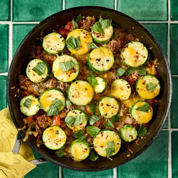 Recipe image of Unstuffed Zucchini Casserole. Credit: Photographer: Jen Causey, Food Stylist: Margaret Monroe Dickey, Prop Stylist: Hannah Greenwood.