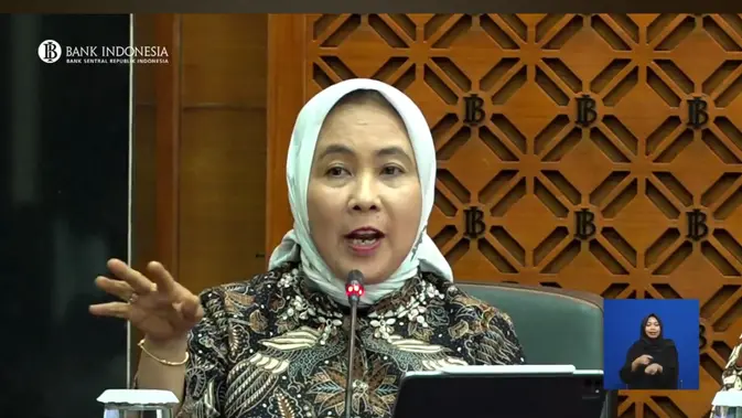 Deputi Gubernur Bank Indonesia Aida S Budiman dalam konferensi pers pengumuman Hasil Rapat Dewan Gubernur (RDG) Mei 2024 di Gedung Thamrin Bank Indonesia, Rabu (22/5/2024). (Tira/Liputan6.com) Deputi Gubernur Bank Indonesia Aida S Budiman dalam konferensi pers pengumuman Hasil Rapat Dewan Gubernur (RDG) Mei 2024 di Gedung Thamrin Bank Indonesia, Rabu (22/5/2024). (Tira/Liputan6.com)