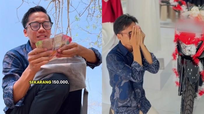 GURU HONORER - Abdullah, guru honorer yang berjalan kaki menuju sekolah dengan gaji Rp275 ribu per bulan dapat hadiah satu unit motor dari Ivan Gunawan