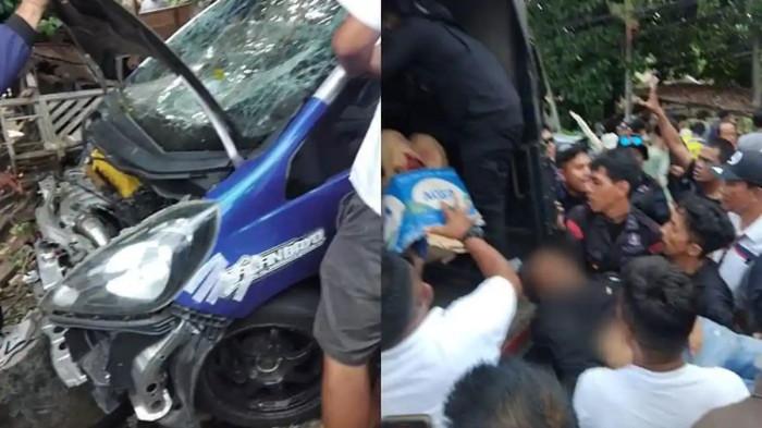 KECELAKAAN DI AJANG BALAP - Tournament Drag Race dan Drag Bike yang digelar di Kelurahan Upai, Kotamobagu Utara, Kota Kotamobagu, Provinsi Sulawesi Utara berubah menjadi tragedi, Minggu 9 Agustus. Pasalnya, salah satu mobil peserta drag race yang sedang melaju di lintasan balap mengalami slip.