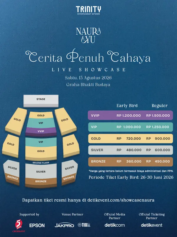 Seat plan dan harga tiket Naura Ayu “Cerita Penuh Cahaya” Live Showcase. (dok Trinity Optima Production)