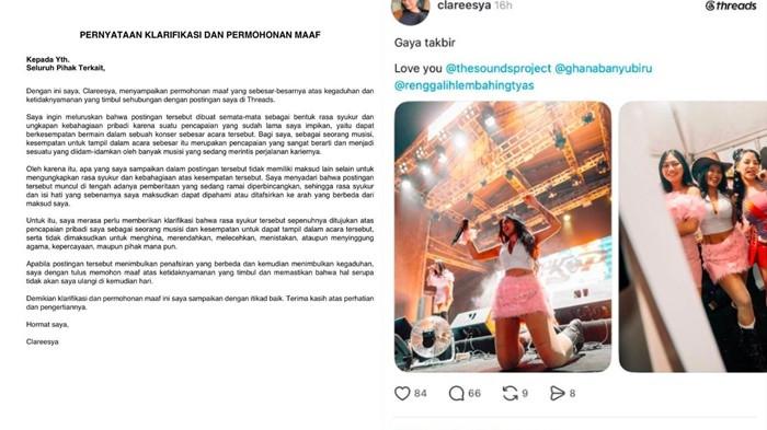 GAYA TUAI KRITIK- Personel grup musik Robokop, penyanyi Clareesya, mendadak menjadi sorotan publik dan memicu gelombang kritik netizen setelah unggahan foto panggungnya yang menyertakan keterangan (caption) 